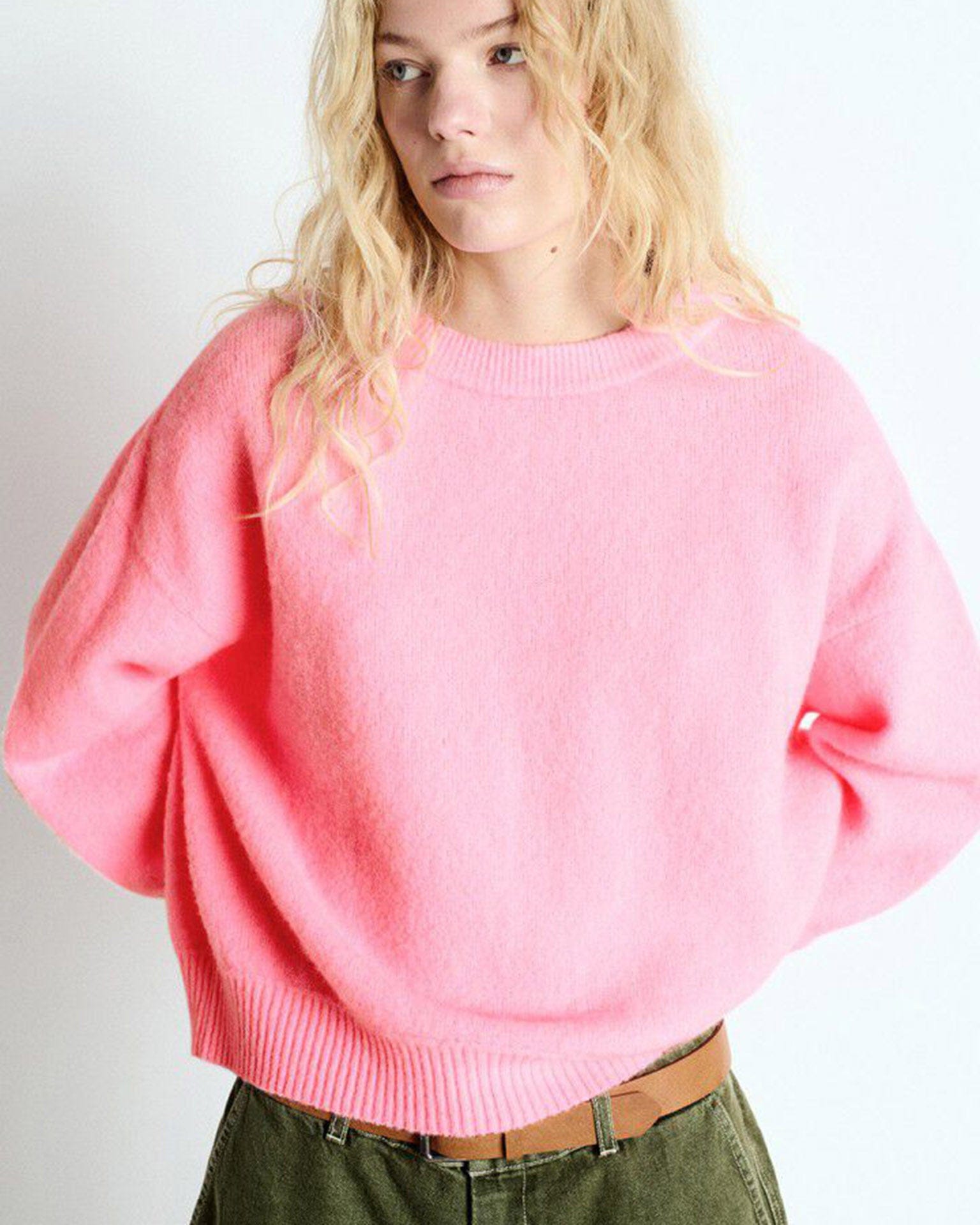 Vito Crewneck Sweater w/ Cuff Slv in Rose Chine