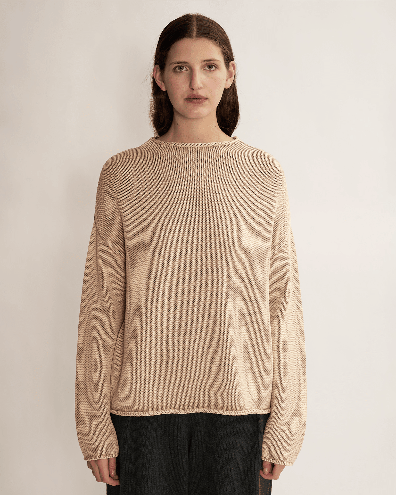 Lamis Washed Cotton Sweater in Sandstone