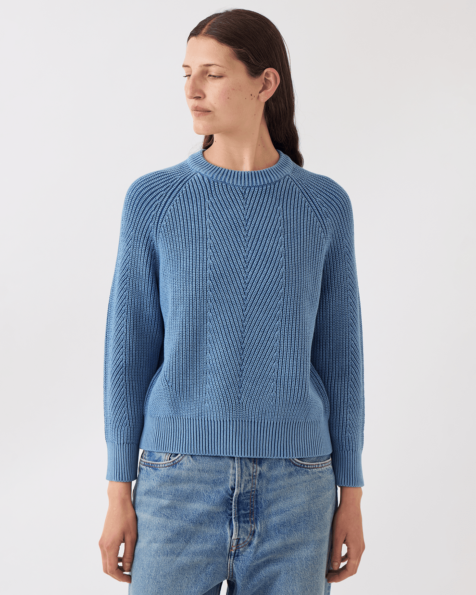 Chelsea Washed Cotton Sweater in Denim