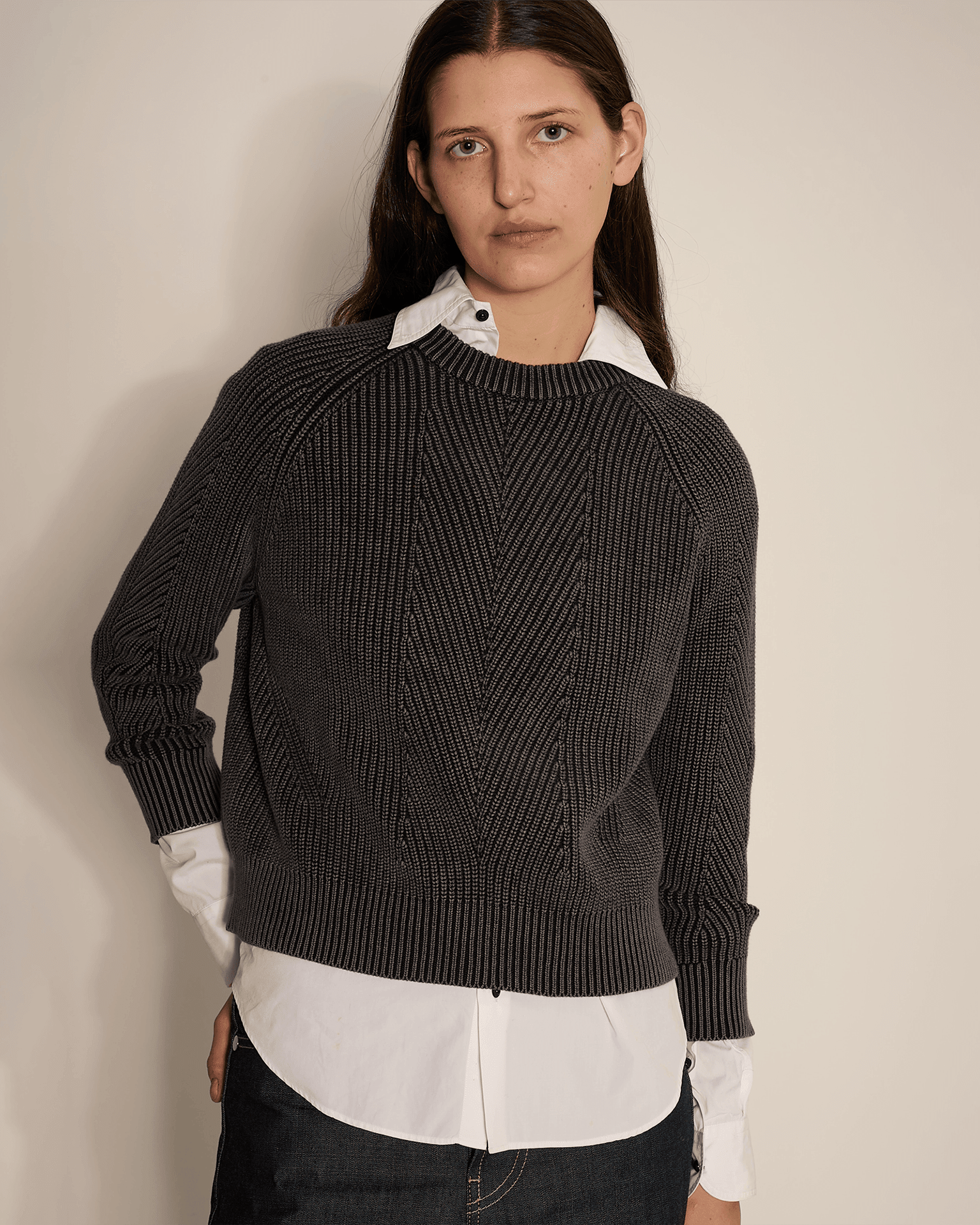 Chelsea Washed Cotton Sweater in Black