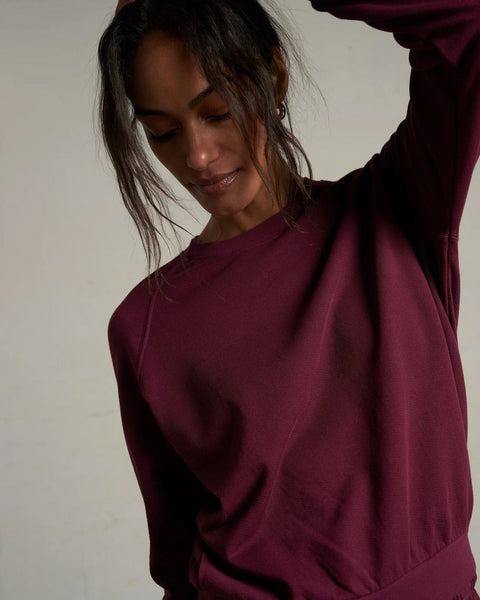 perfectwhitetee Alexi French Terry Sweatshirt in Dark Burgundy