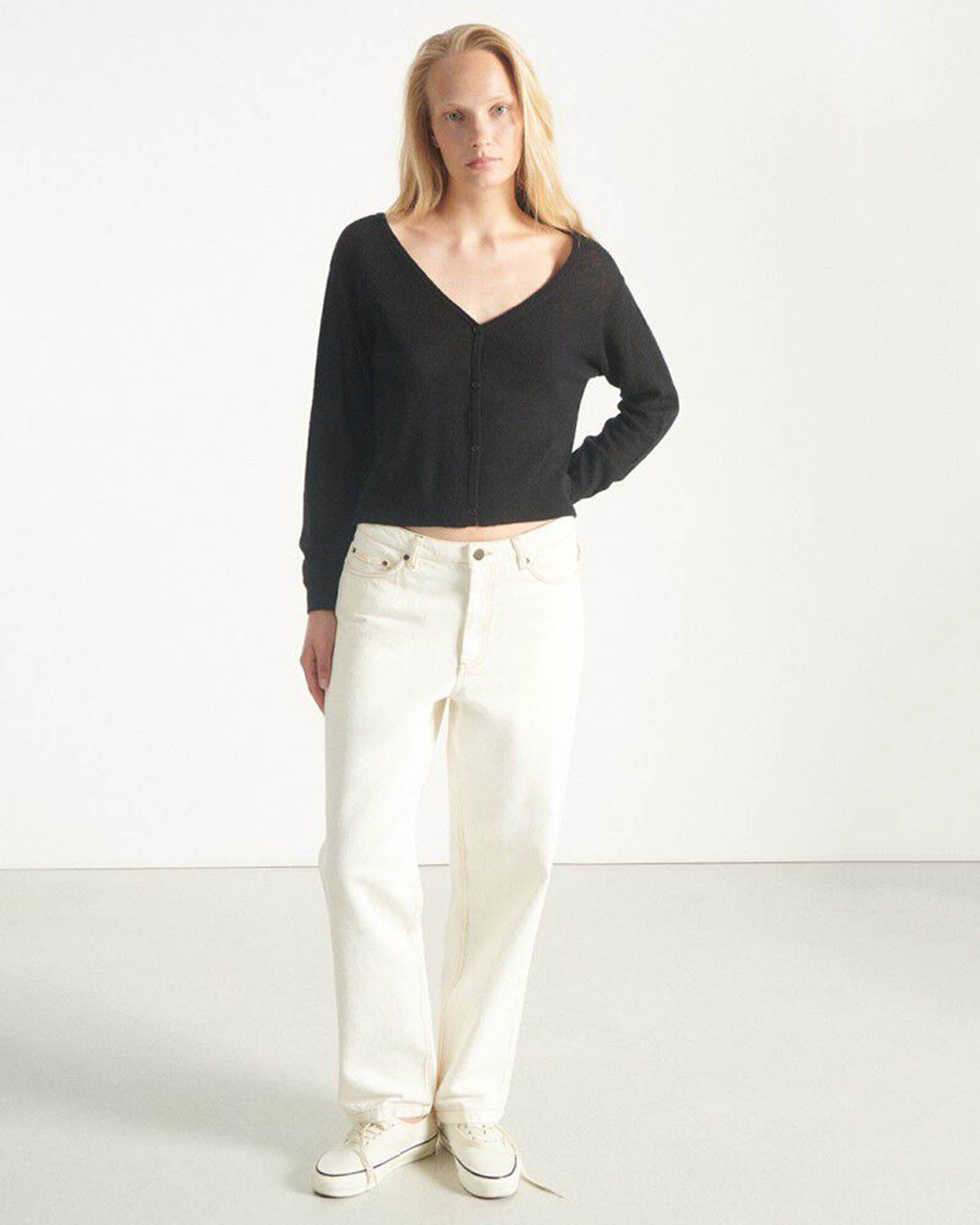 American Vintage Dumy Crop Cardigan in Noir