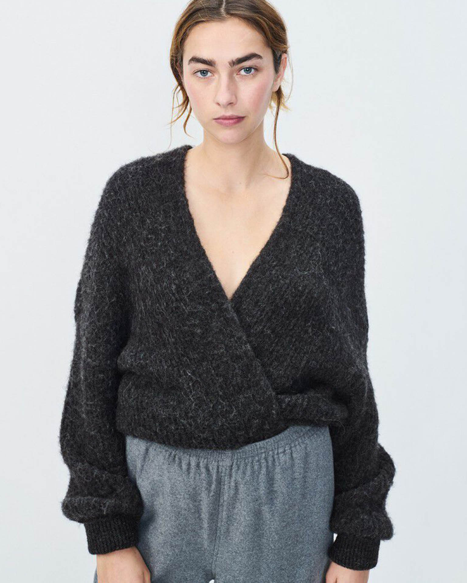 East Open Cardigan in Anthracite Chine