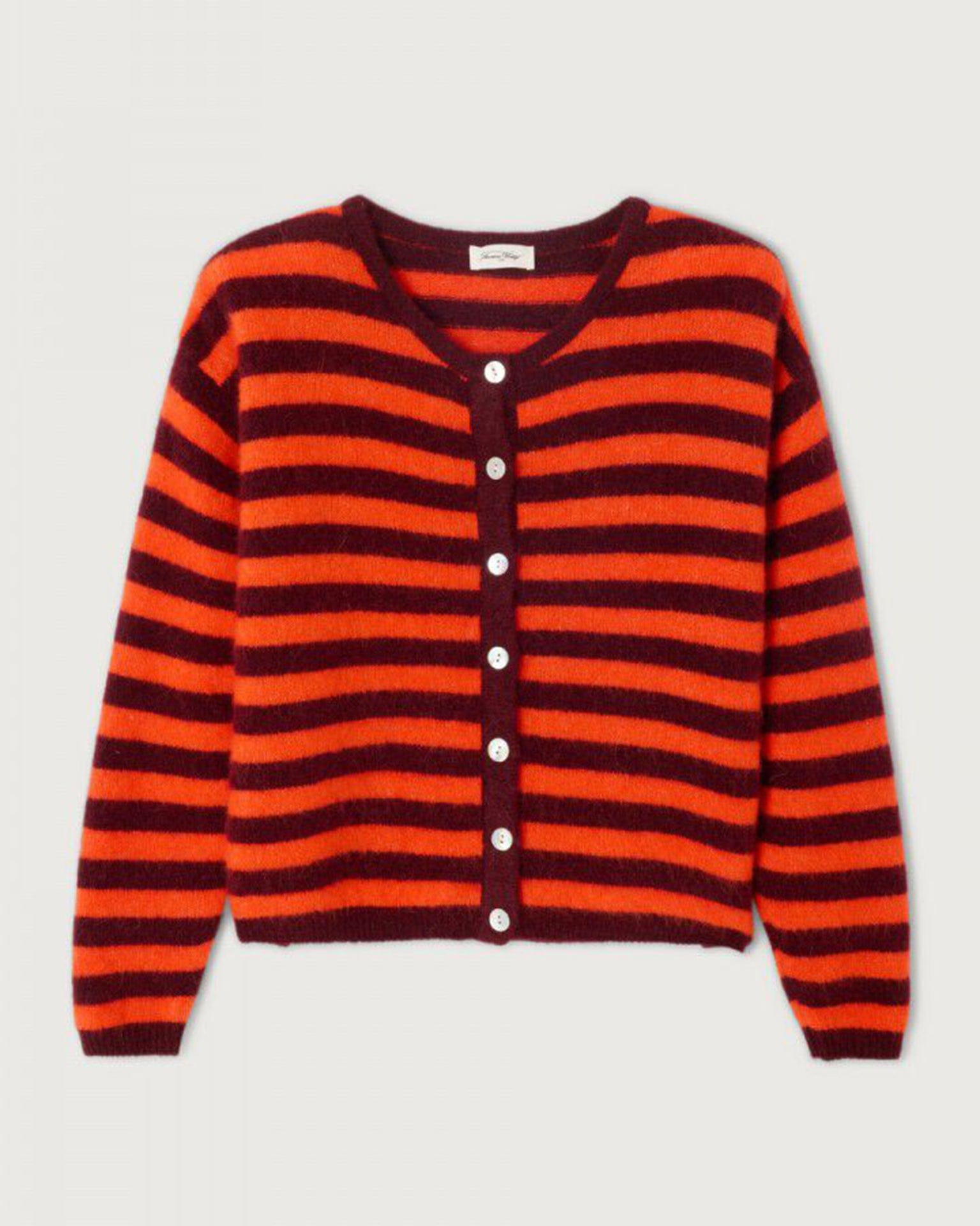 American Vintage Vito Cardigan in Grenat Raye/Gaspacho Chine