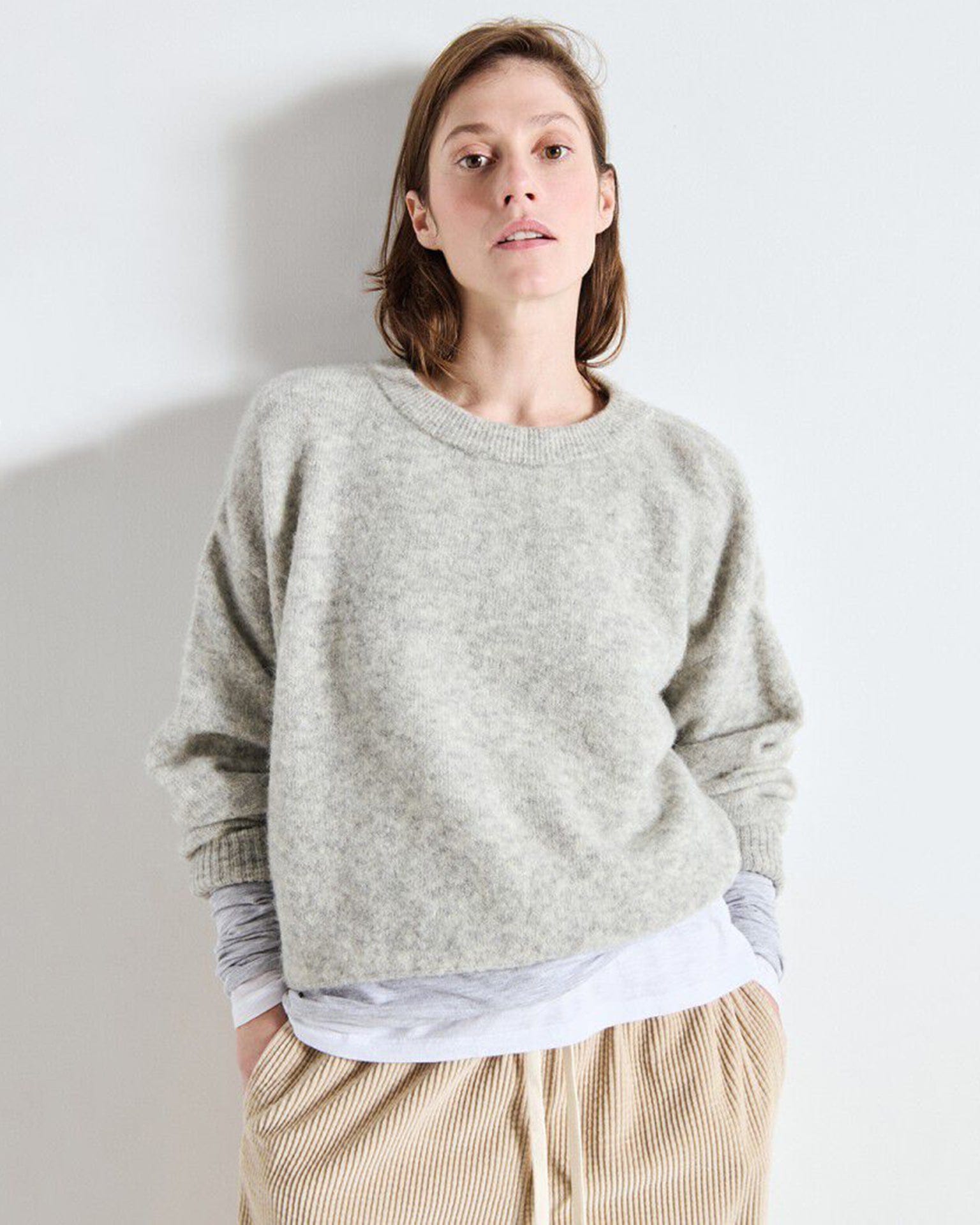 American Vintage Vito Crewneck Sweater in Gris Clair Chine