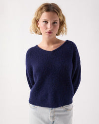 American Vintage Vito V Neck Sweater in Navy Chine 1 - Bliss Boutiques