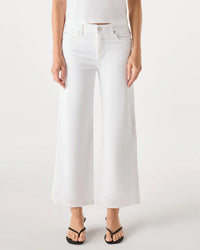 AMO Robbie Mid Rise Crop Flare in White 1 - Bliss Boutiques