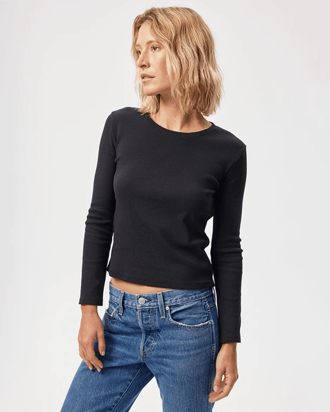 AMO Slim Rib Tee in Black - Bliss Boutiques