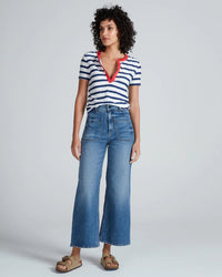 ASKK NY Classic Henley in Navy Thin Stripe