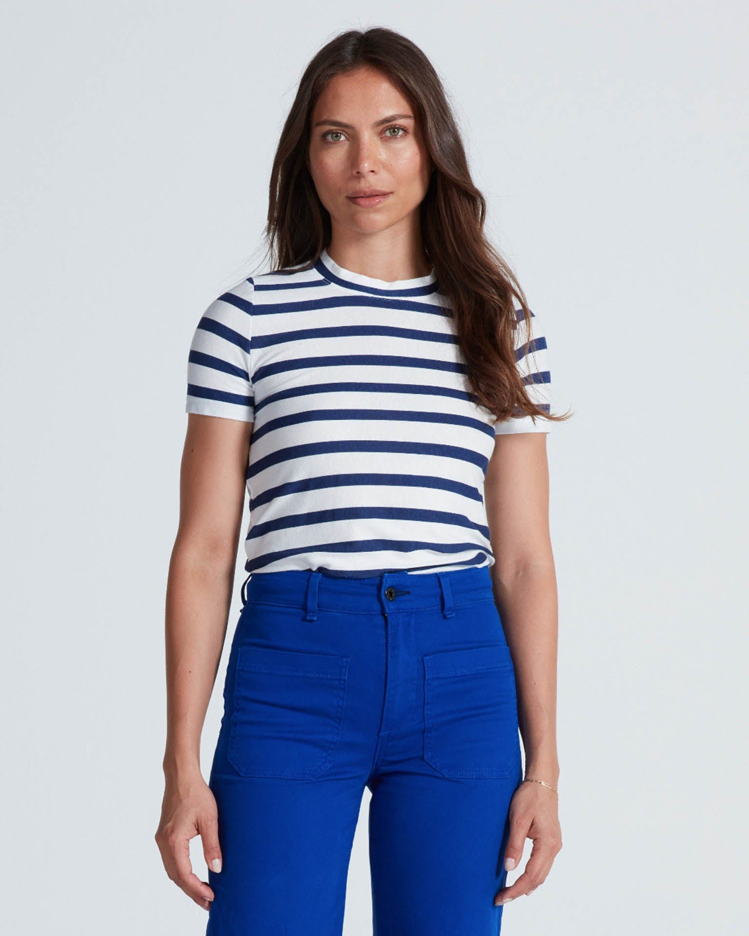 ASKK NY Classic Tee in Navy Thin Stripe