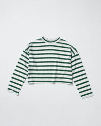 ASKK NY Clothing Cropped Long Sleeve Tee in Green Stripe