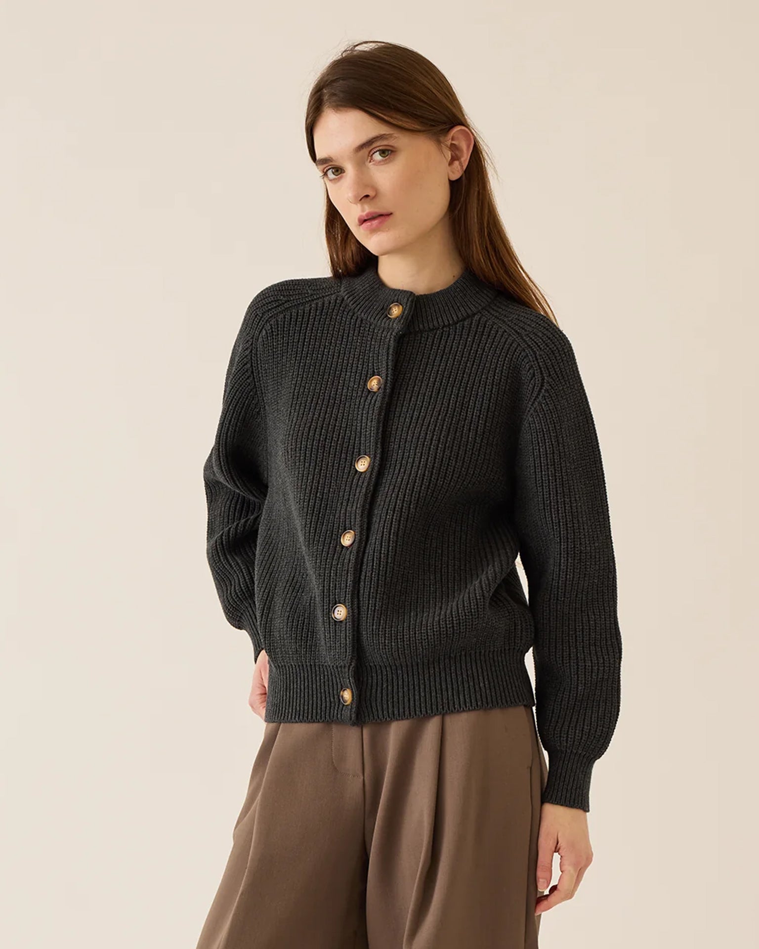 Audrey Cotton Cardigan in Dark Charcoal