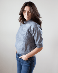 Autumn Cashmere Brushed Elbow Sleeve Boxy Crew in Feather