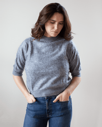 Autumn Cashmere Brushed Elbow Sleeve Boxy Crew in Feather