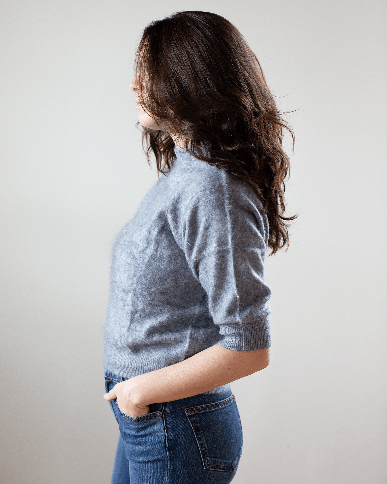 Autumn Cashmere Brushed Elbow Sleeve Boxy Crew in Feather