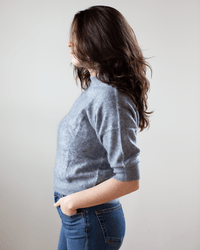 Autumn Cashmere Brushed Elbow Sleeve Boxy Crew in Feather