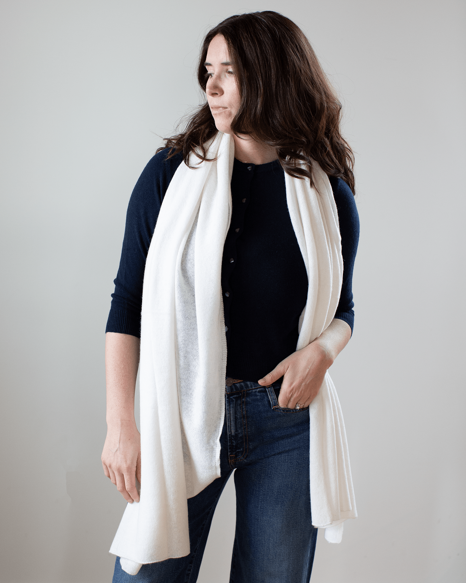 Autumn Cashmere Featherweight Wrap in Chalk