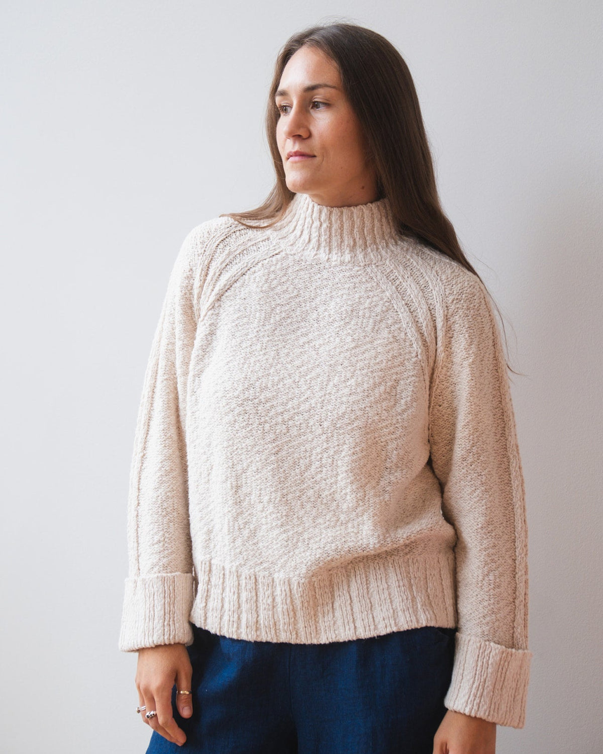 Raglan Crew w/ Cuffed Bracelet Sleeves in Sand