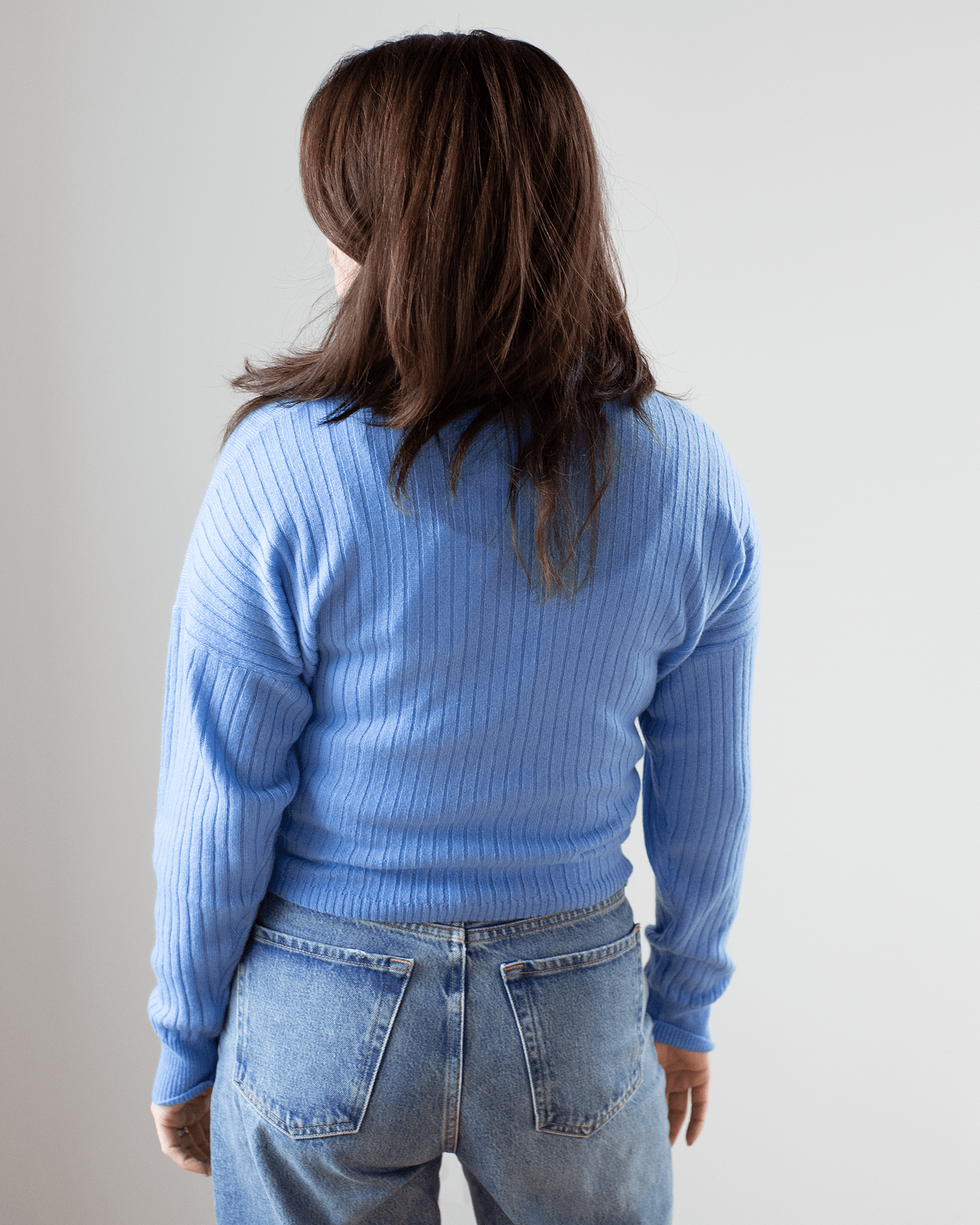 Autumn Cashmere Tie Front Rib Cardigan in Cielo