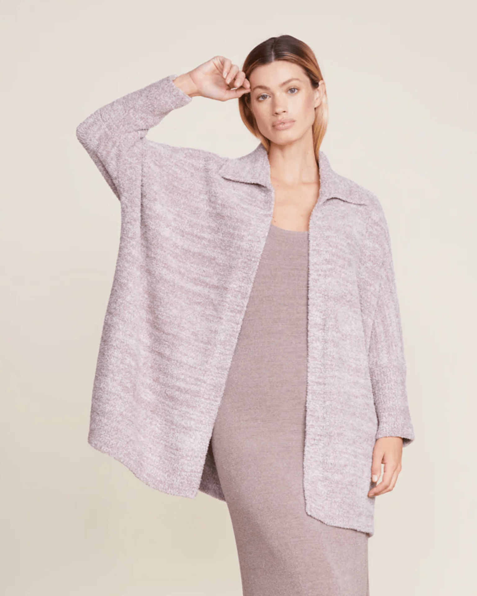 Barefoot Dreams CC Collared Poncho in HE Almond/Deep Taupe