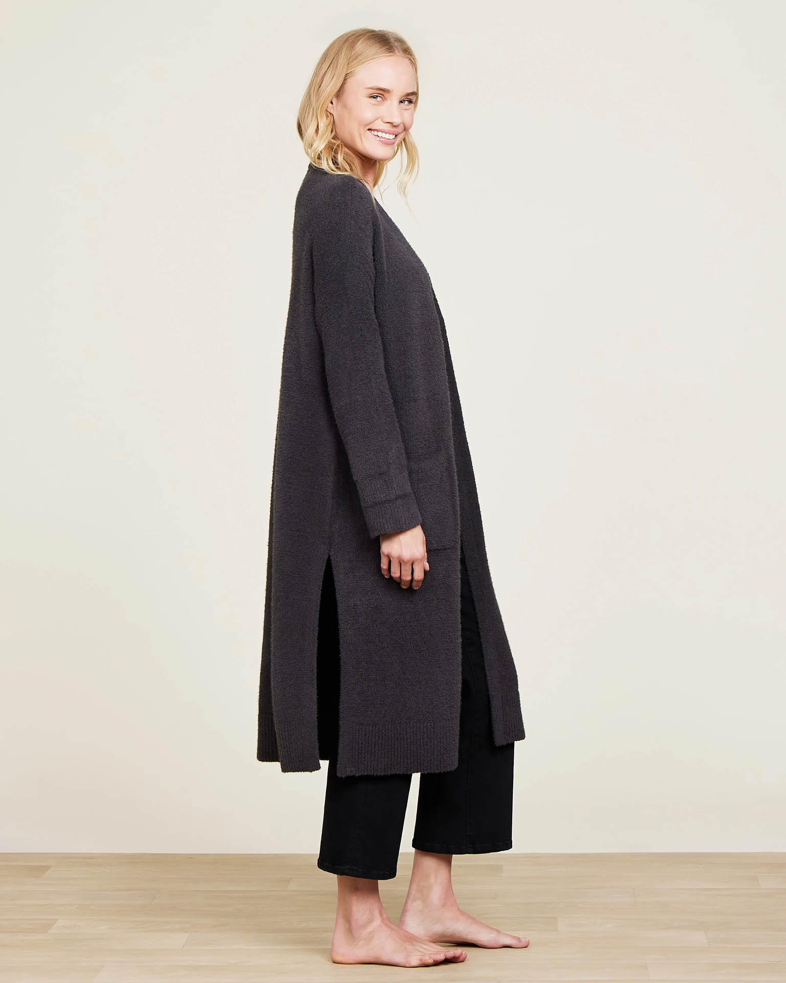 Barefoot Dreams CC Luxe High Slit Cardigan in Carbon