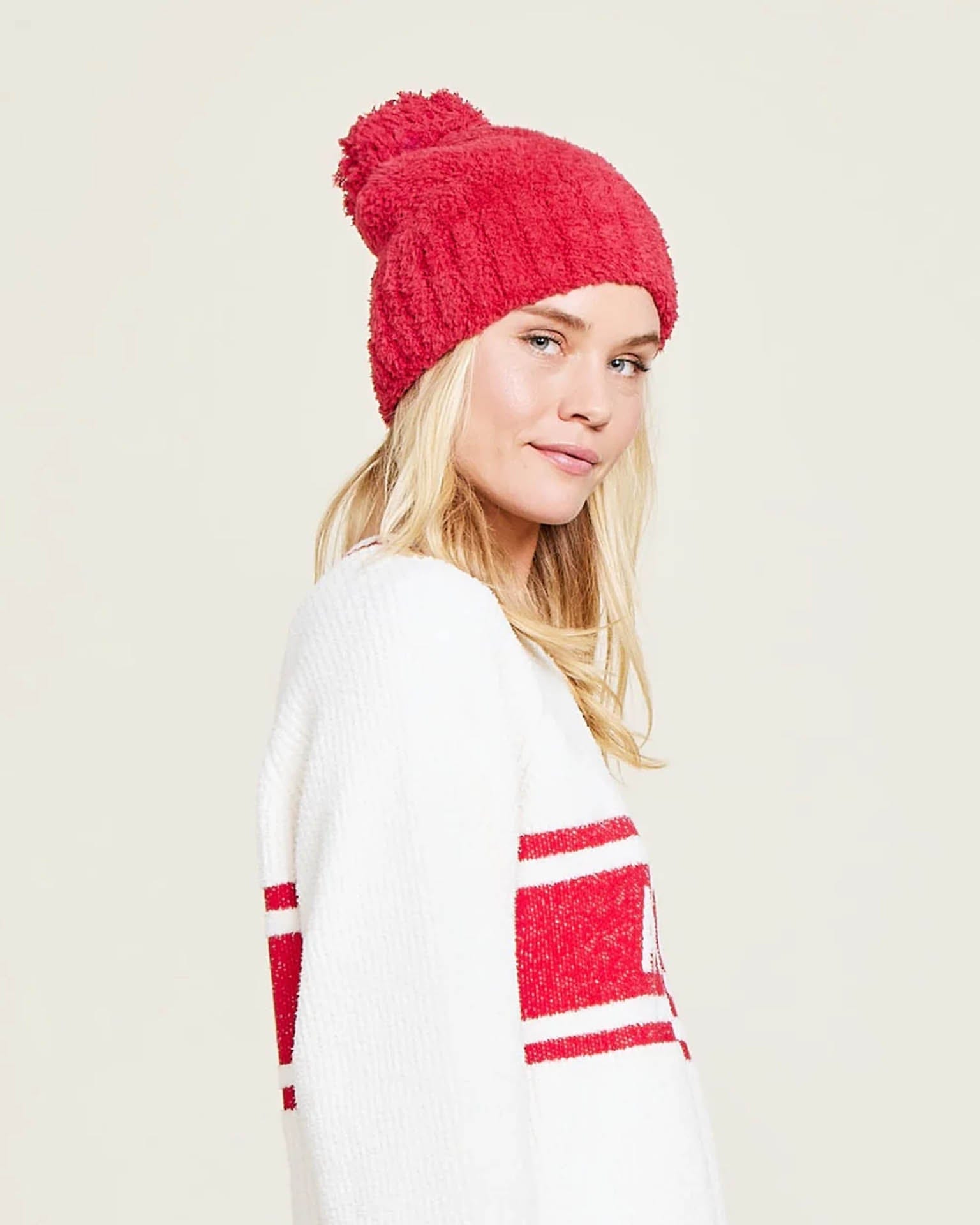 Barefoot Dreams CC Pom Pom Beanie in Americana Red