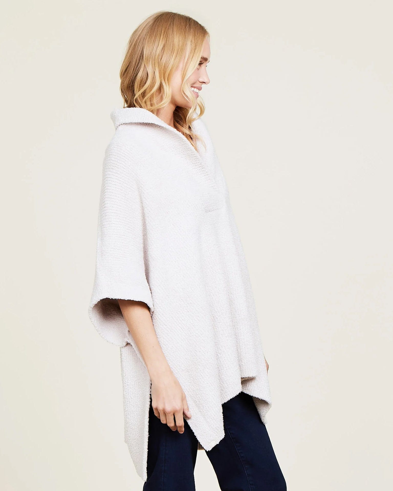 Barefoot Dreams CC Shawl Collar Poncho in Stone