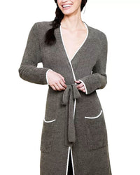 Barefoot Dreams CCL Contrast Ribbed Robe in Olive Branch/Pearl