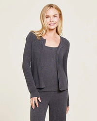 Barefoot Dreams CCUL Ribbed Button Cardi in Carbon