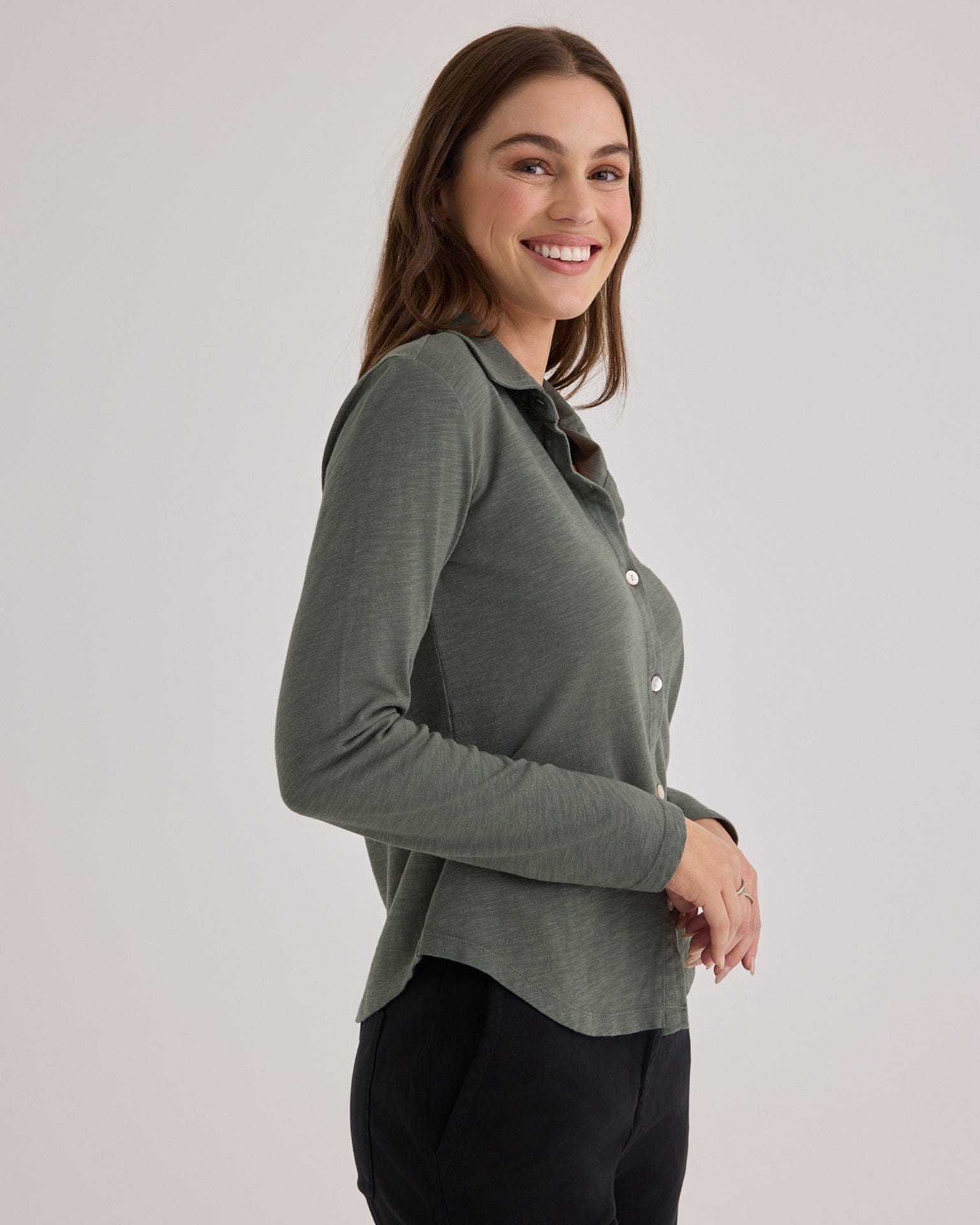 Bella Dahl Button Up Knit Top in Fernwood