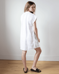 Cap Sleeve Henley Dress in White - Bliss Boutiques