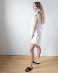 Cap Sleeve Henley Dress in White - Bliss Boutiques