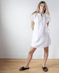 Cap Sleeve Henley Dress in White - Bliss Boutiques