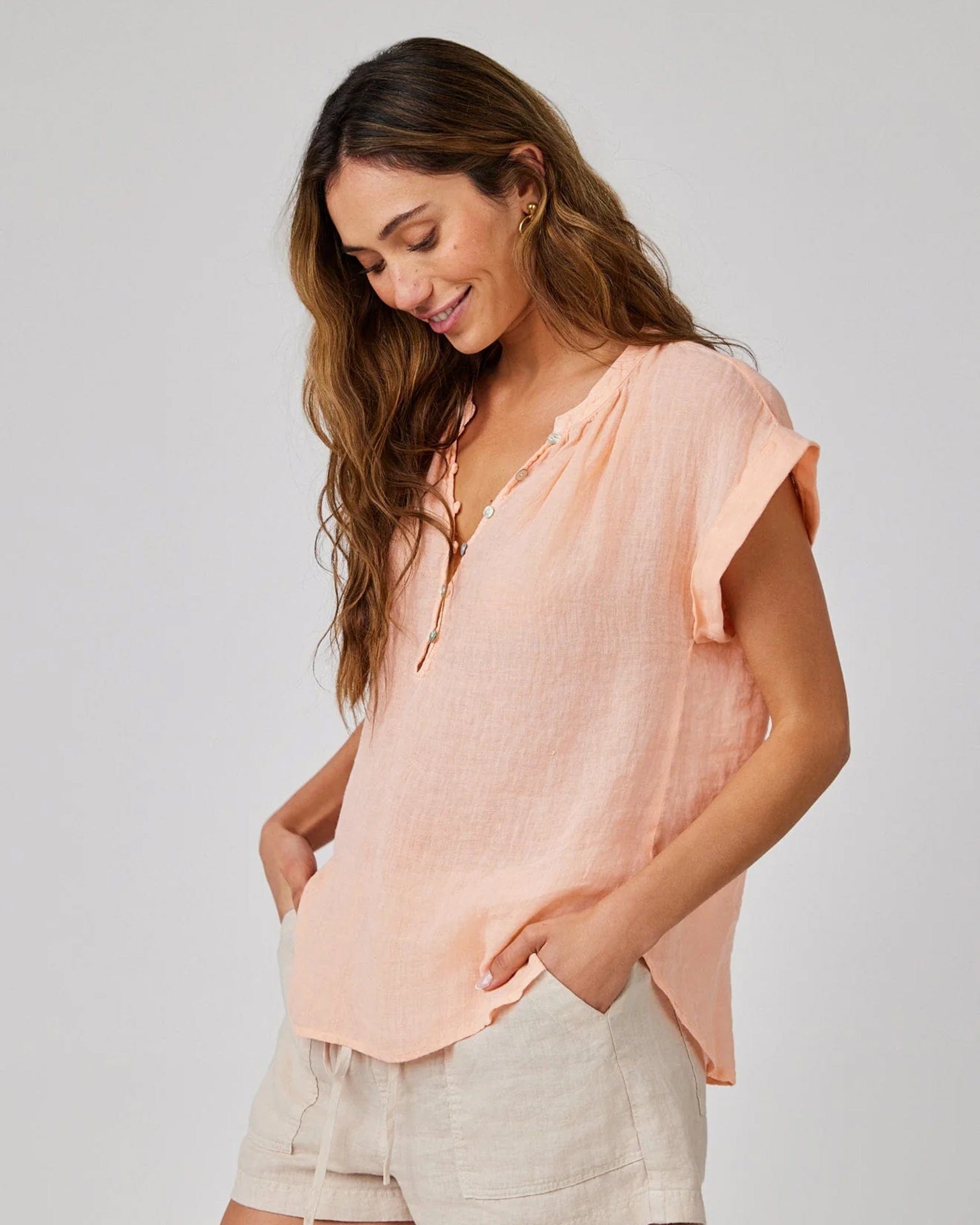 Bella Dahl Cap Sleeve Pullover in Peach Fizz