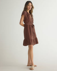 Bella Dahl Cap Sleeve Ruffle Hem Shirt Dress in Casablanca Brown