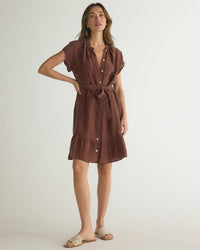 Bella Dahl Cap Sleeve Ruffle Hem Shirt Dress in Casablanca Brown