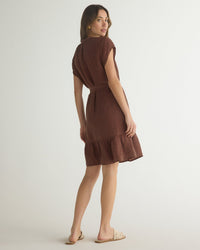 Bella Dahl Cap Sleeve Ruffle Hem Shirt Dress in Casablanca Brown