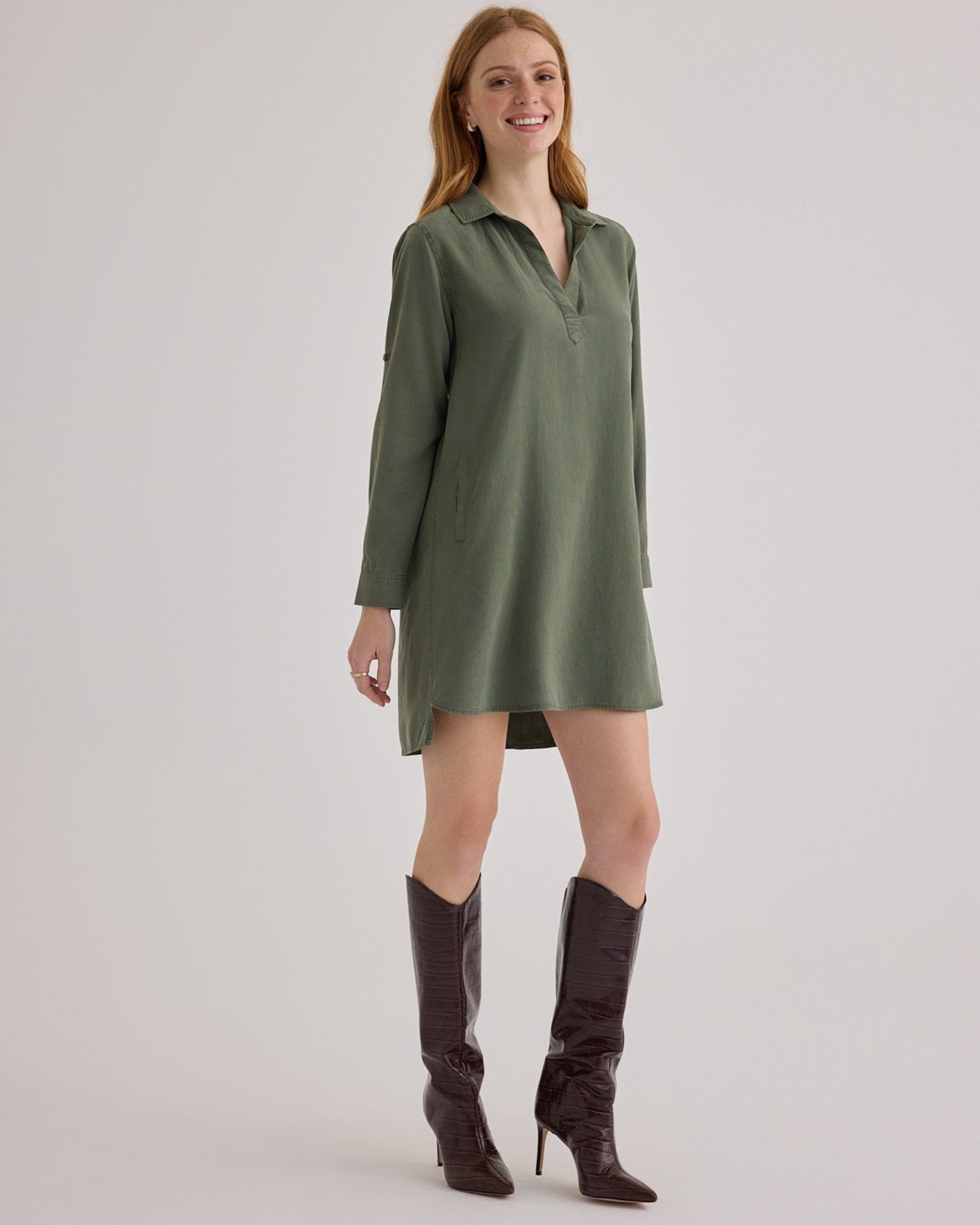 Bella Dahl Long Sleeve A-Line Dress in Fernwood