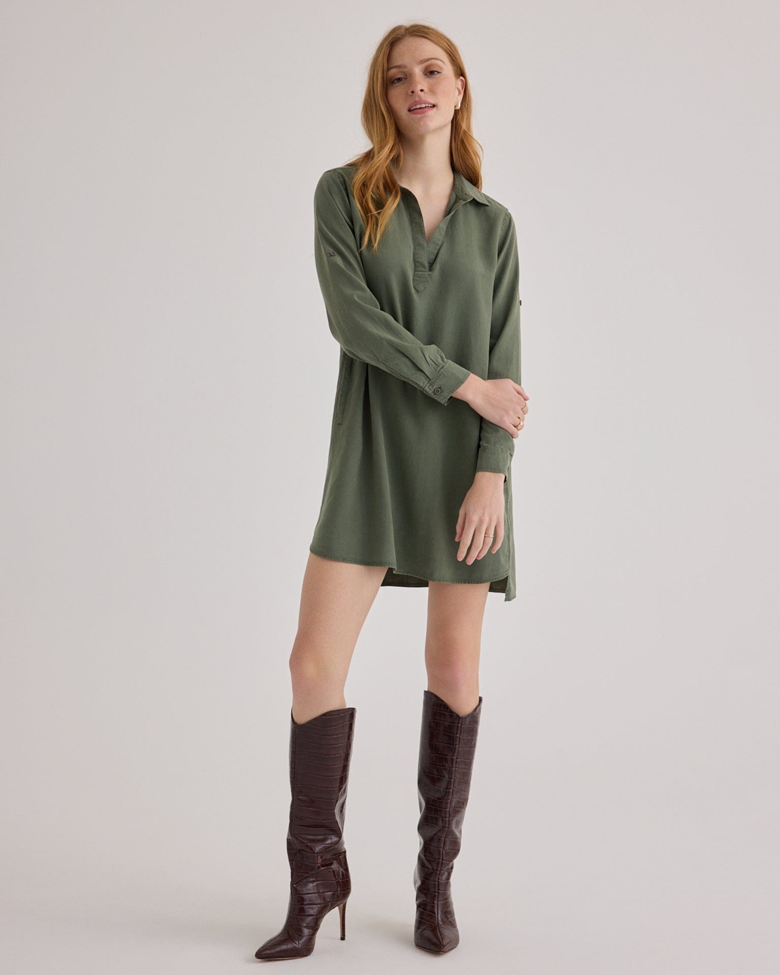 Bella Dahl Long Sleeve A-Line Dress in Fernwood