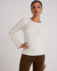 Bella Dahl Long Sleeve Rib Crew Tee in Winter White