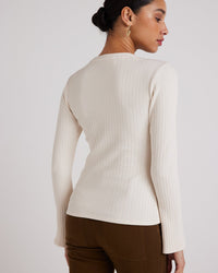 Bella Dahl Long Sleeve Rib Crew Tee in Winter White