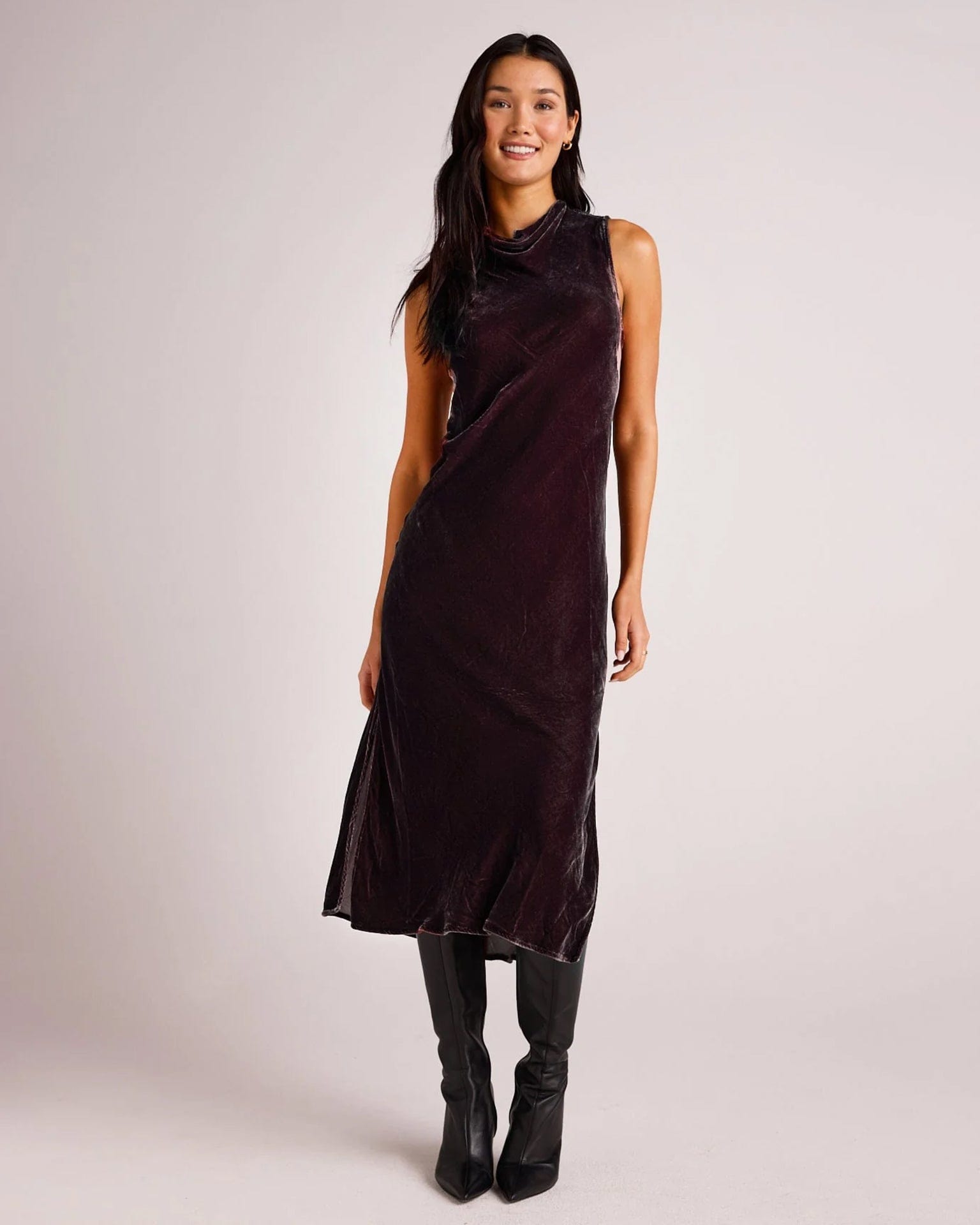 Bella Dahl Mock Neck Halter Dress in Aubergine