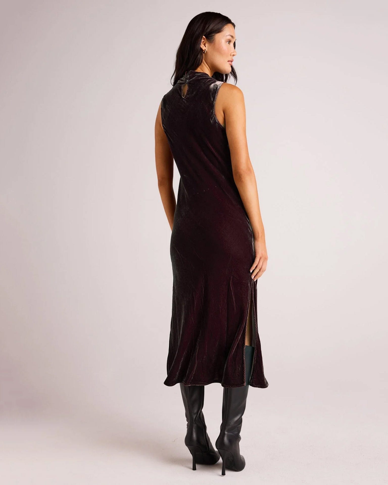 Bella Dahl Mock Neck Halter Dress in Aubergine