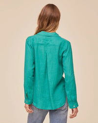 Bella Dahl Pocket Button Down in Aqua Green 4 - Bliss Boutiques