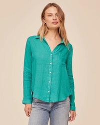 Bella Dahl Pocket Button Down in Aqua Green 1 - Bliss Boutiques