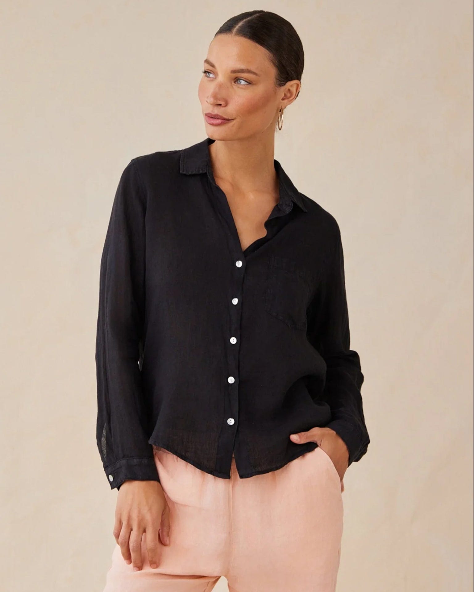 Bella Dahl Pocket Button Down in Black