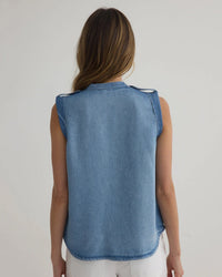 Bella Dahl Roll Sleeve w/ Tabs Button Up Top in Amalfi Marine