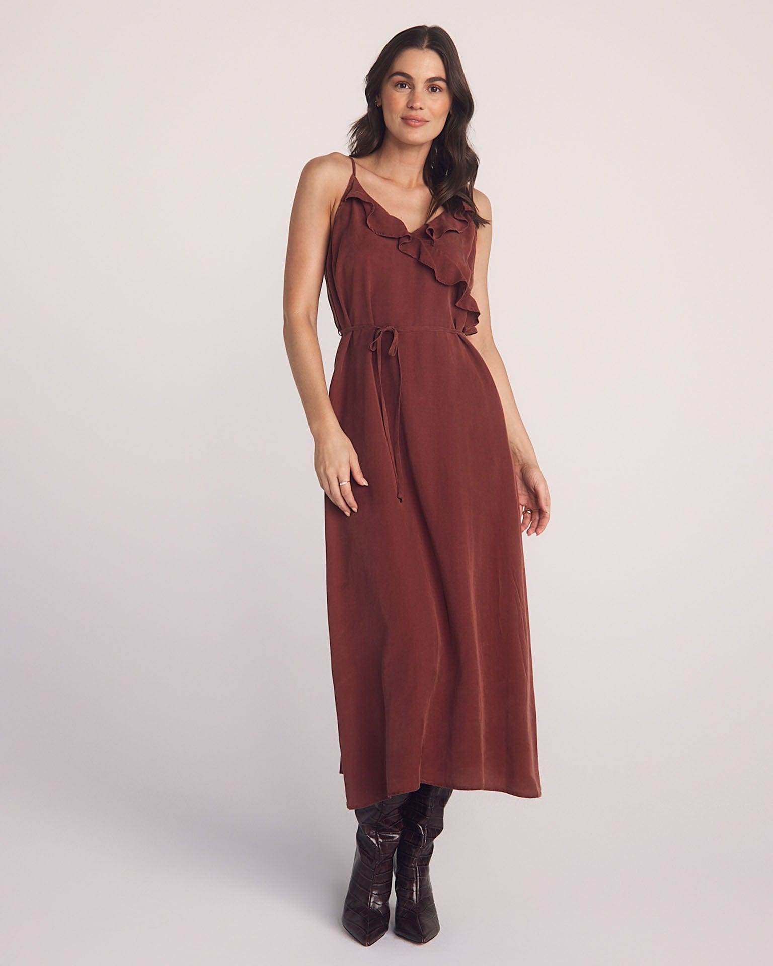 Bella Dahl Ruffle Cami Midi Dress in Harvest Red