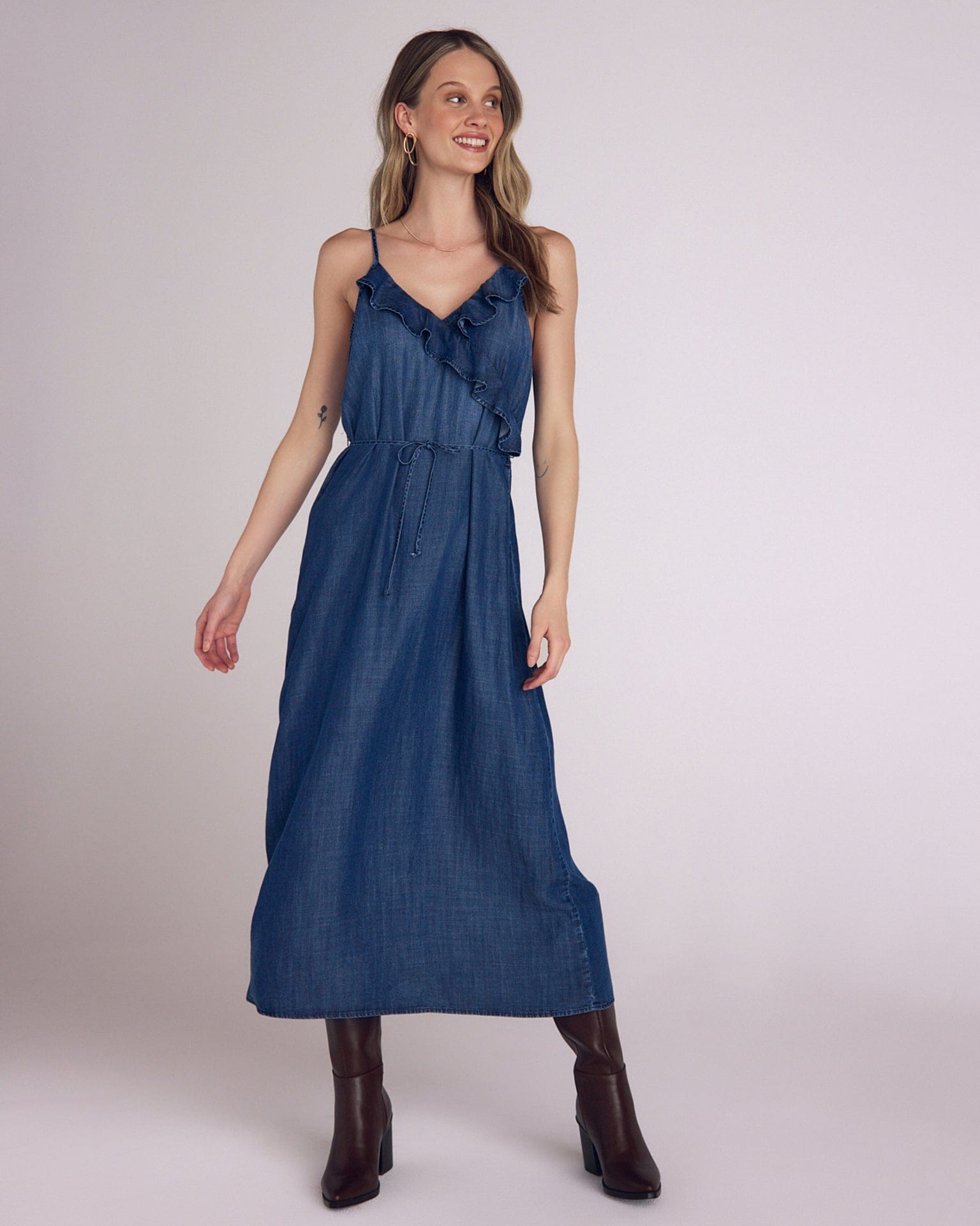 Bella Dahl Ruffle Cami Midi Dress in Moonlit Wash