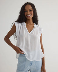 Bella Dahl Shirred Pullover Cap Sleeve in White